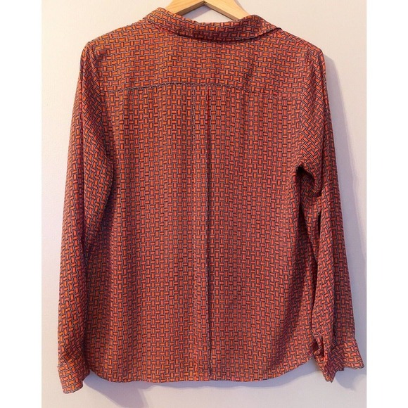 The Limited Blouse Womens L Button Front Roll Tab Sleeve Red Orange Chiffon - Picture 4 of 4